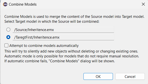 Combine Models command dialog