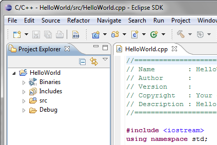 New project displayed in the Project Explorer view