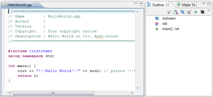 C Editor with Outline view