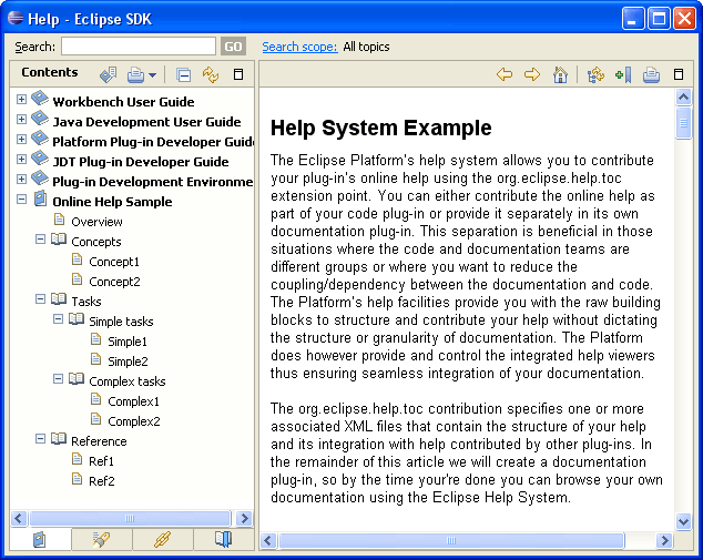 On-line help browser with sample book structure