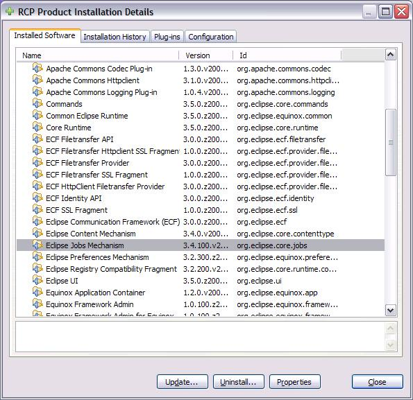 Example Installed Software page showing all bundles that are installed