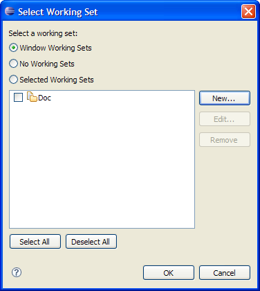 Working set selection dialog